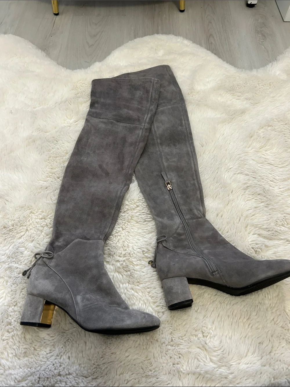 Tory Burch Laila Over The Knee Stretch Suede Boots Grey